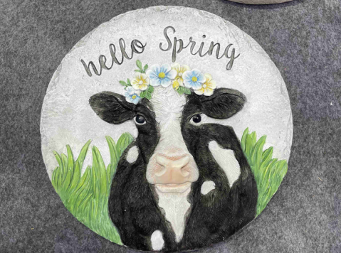 Hello Spring Cow Stepping Stone